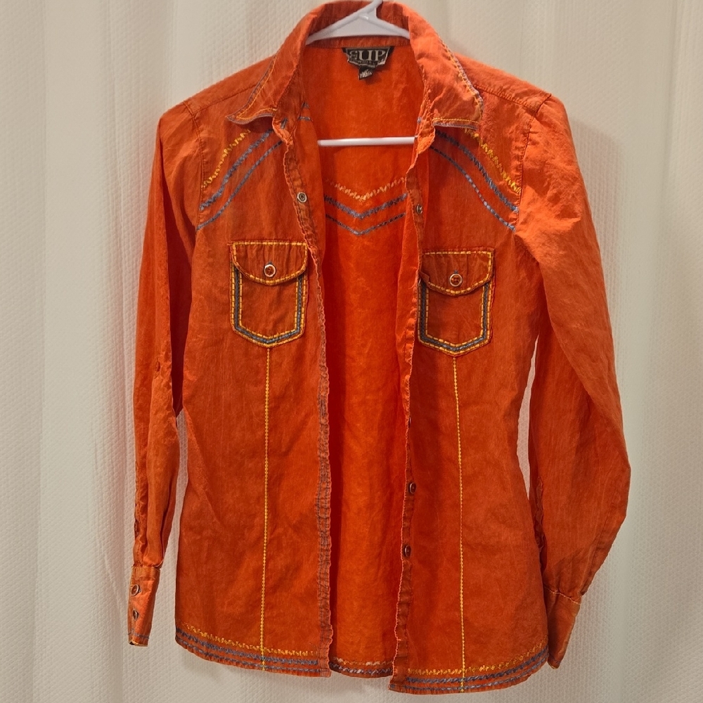 Vintage Cowgirl Up Orange Embroidered Shirt